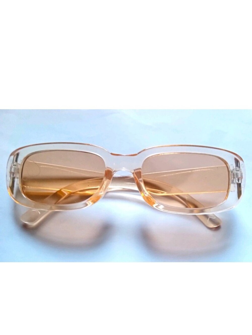 Men's Women's Rectangular Sunglasses Clear Plastic Frame Brown Lense Lightweight